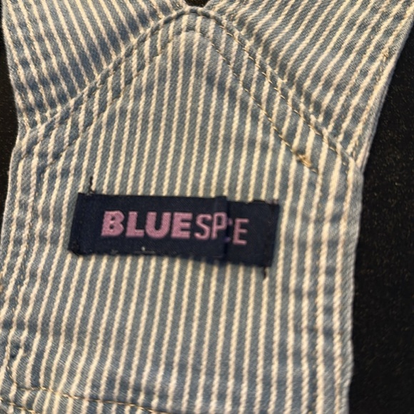 Curated Two Piece Y2K Bundle Striped Denim Overalls with Colorblock Top - Picture 8 of 9